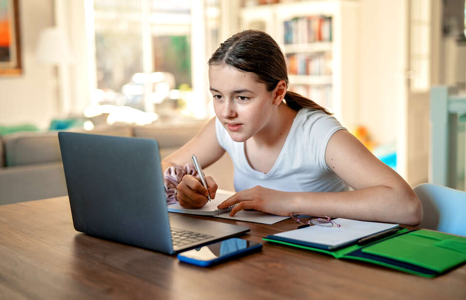 Girl looking at laptop